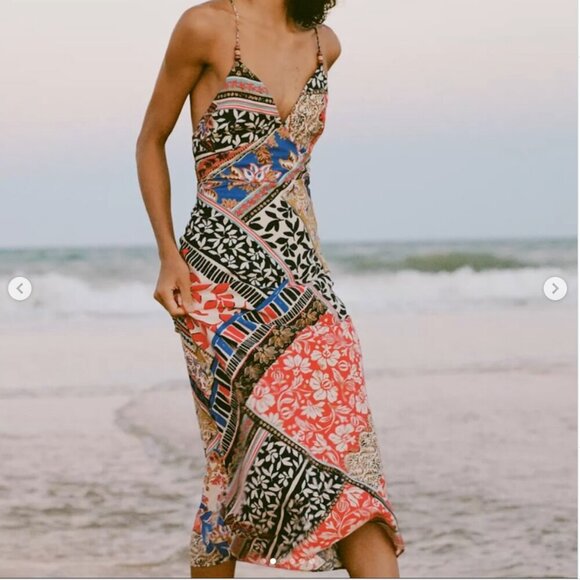 Zara Patchwork Print Midi Dress NWT Size Small - Picture 5 of 11